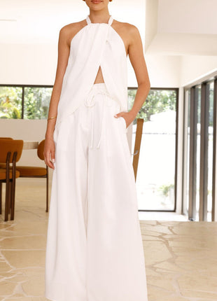 Women's Round Neck Wide Leg Pants Suit