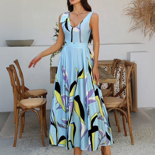 Holiday Floral Sleeveless High Waist Dress