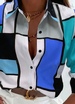 Colorblock Single-Breasted Long Sleeve Shirt