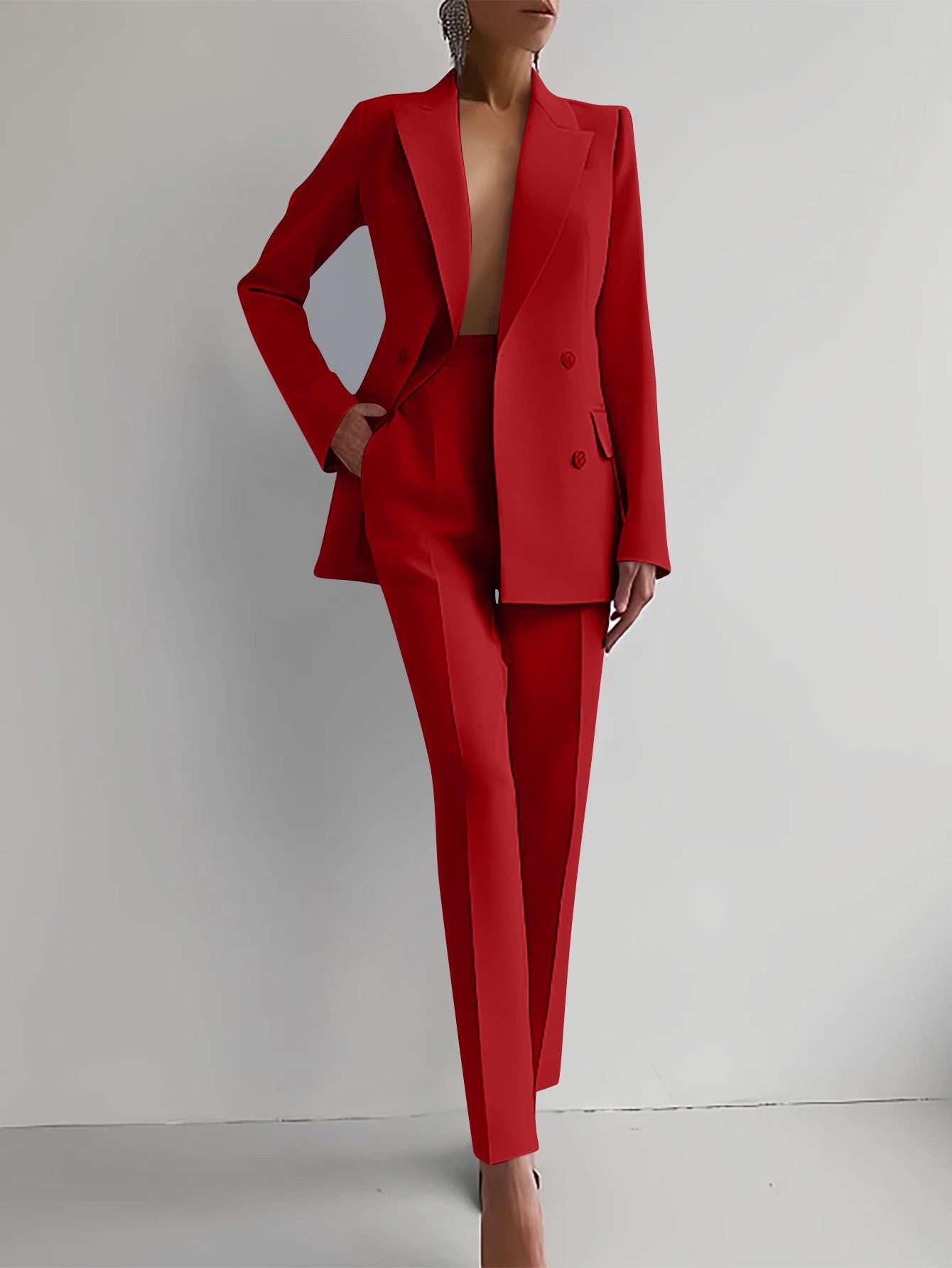 Business Suits Long Sleeve Single-breasted Jacket and Slim Fit Trousers
