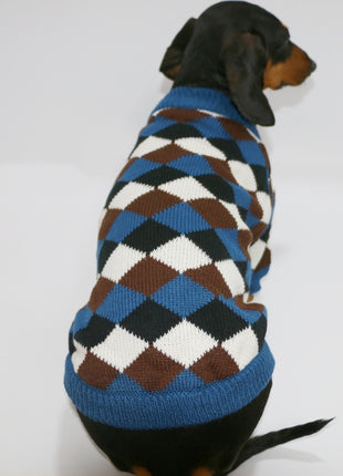 Pet Clothes Blue Coffee Rhombus Sweater
