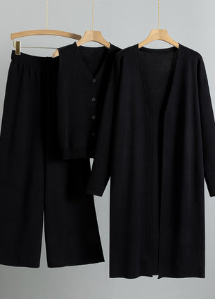 Three-piece Elegant Knitting Suit Sleeveless Vest Sweater Cardigan Pants Set