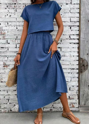 Casual Short Sleeve Top & Skirt 2 Piece Set