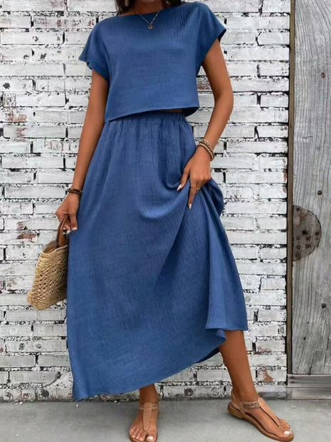 Casual Short Sleeve Top & Skirt 2 Piece Set