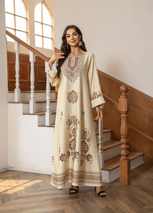 Elegant Floral Printed Middle Eastern Long Dress