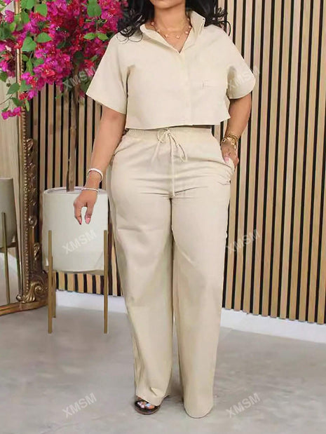 Short Sleeve Shirt and Wide-Leg Pants Set