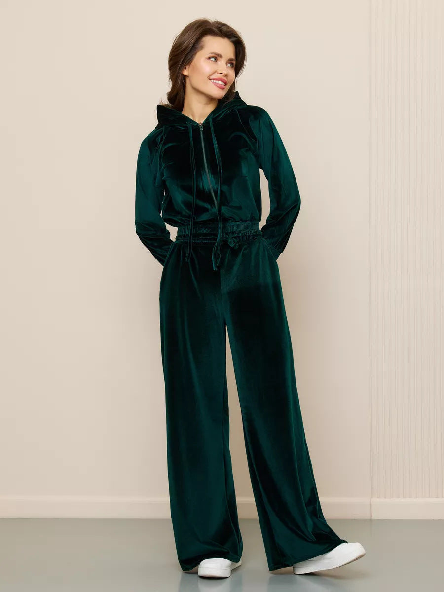 Zipper Cardigan Laced Pants Two-piece Set
