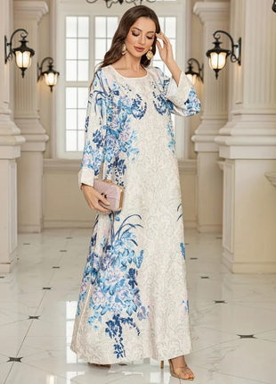 Blue Floral Long Sleeve Dress