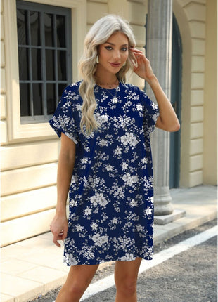 Loose Crew Neck Short Sleeve Pocket Dress