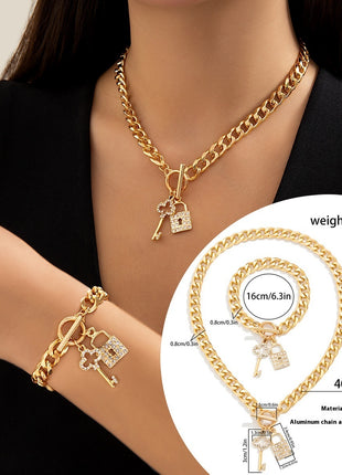 Thick Chain with Shiny Lock and Key Pendant Necklace Single or Combinations