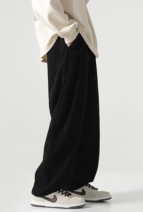 Corduroy Straight Loose Wide Leg Fleece-lined Trousers