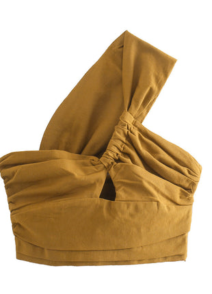 Hollow-out One-shoulder Versatile Linen Tube Top