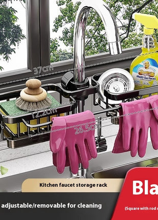 Aluminium Sink Faucet Storage Rack – Multi-Functional Kitchen Organizer & Drain Basket