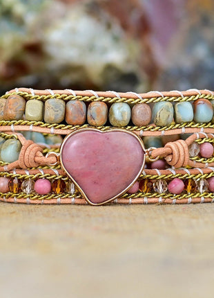 Natural Stone Heart Multi-Layer Bracelet