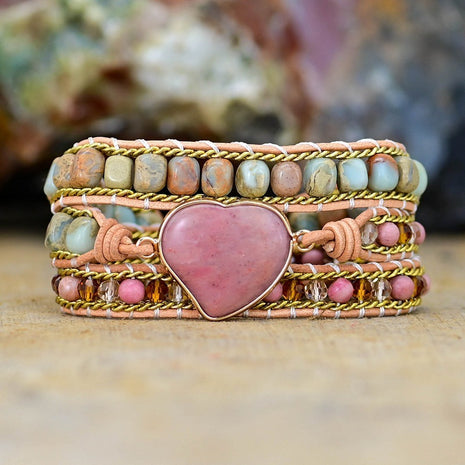 Natural Stone Heart Multi-Layer Bracelet