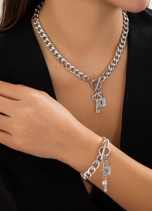 Thick Chain with Shiny Lock and Key Pendant Necklace Single or Combinations