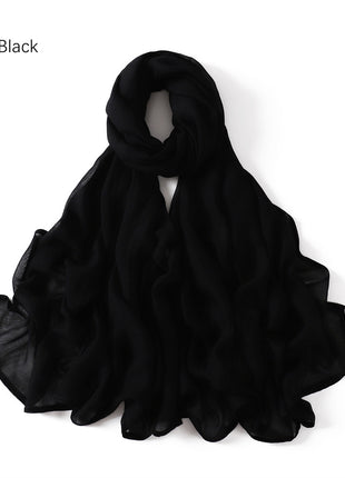 Solid Color Wide-brimmed Cotton And Linen Monochrome Scarf Veil