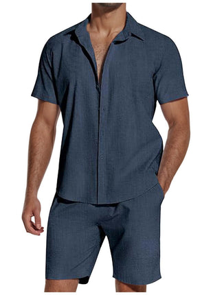 Short Sleeve and Pants Linen Suit