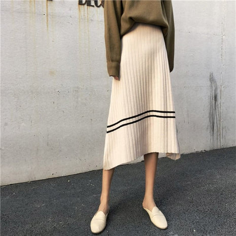 Wool Not Split Straight Knitted Skirt