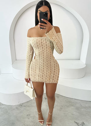 High Waist Slim Fit Backless Off-shoulder Dress