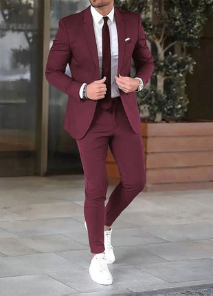 Slim-fit Pants and Coat Two-piece Suit