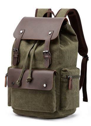 Casual Canvas Backpack Business Laptop Bag With Buckle Drawstring Design