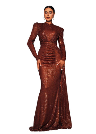 Long Sleeve Sequined Banquet Dress