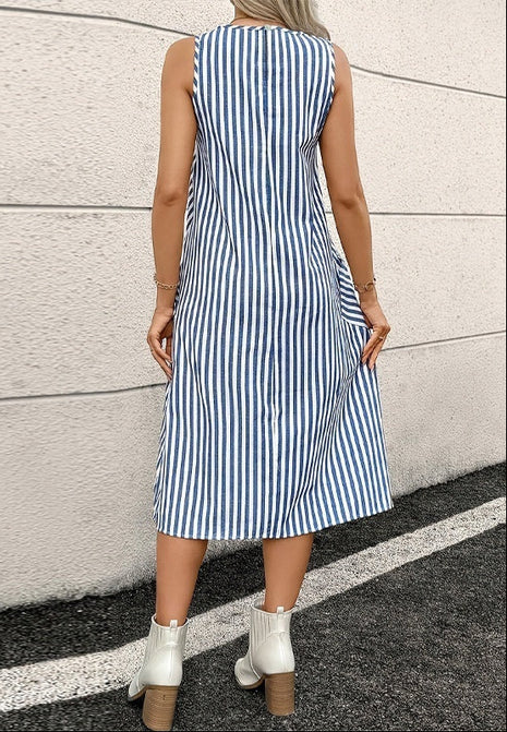 Round Neck with Pocket Striped Dress