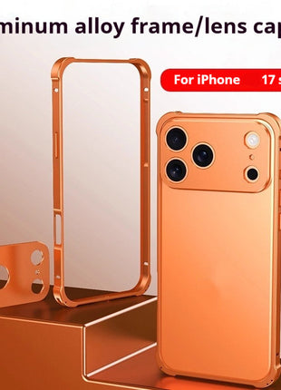 iPhone 17 Four-Corner Anti-Drop Metal Frame Case with Lens Cap