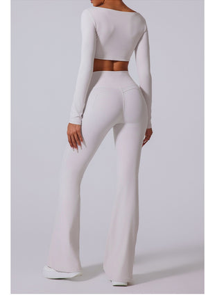 Autumn And Winter New Flared Pants Solid Color Sports Long-sleeve Suit