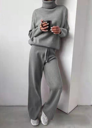 Turtleneck Sweater and Drawstring Straight Pants Set