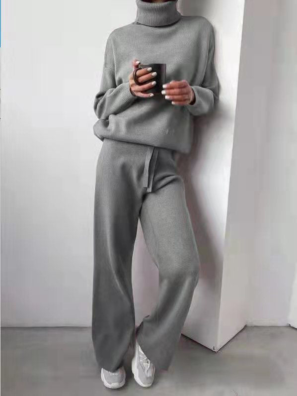 Turtleneck Sweater and Drawstring Straight Pants Set