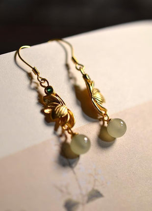 Antique Chinese Style Jade Ball Bead Studs Earrings