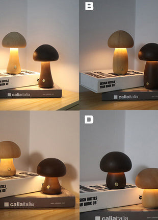 INS Wooden Cute Mushroom LED Night Light with Touch Switch