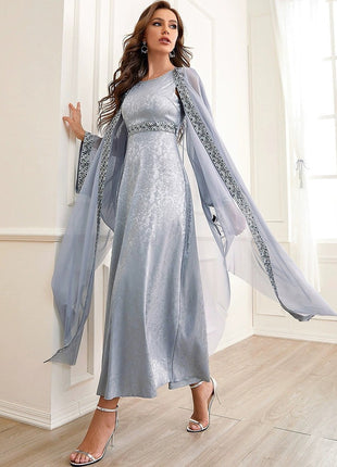 Autumn Slab-stone Gray Embroidery Dress