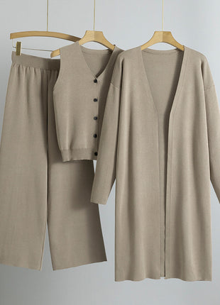 Three-piece Elegant Knitting Suit Sleeveless Vest Sweater Cardigan Pants Set
