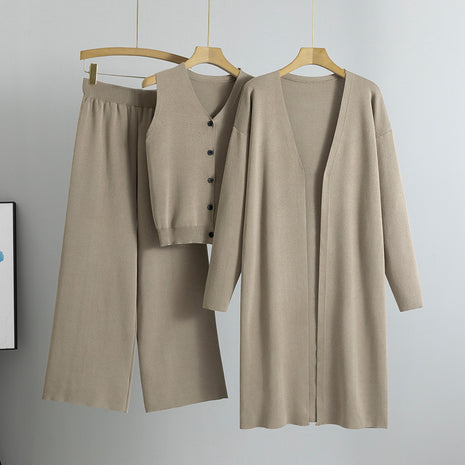 Three-piece Elegant Knitting Suit Sleeveless Vest Sweater Cardigan Pants Set