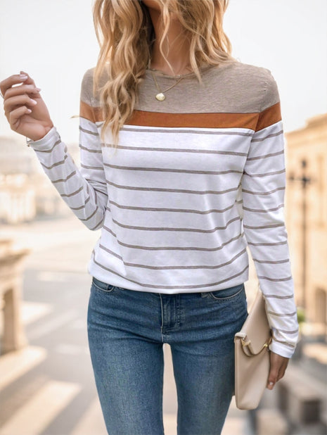 Round Neck Striped Long Sleeve T-Shirt