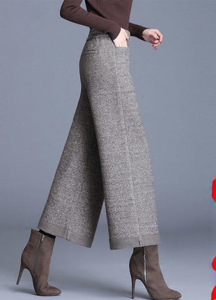 Small Woolen Wide-leg High Waist Cropped Pants