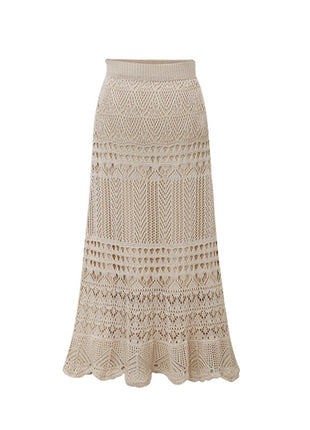 Plus Size Crocheted Hollow Knit Hip-wrapped Mid-length Skirt