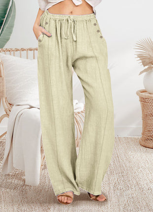 Loose Button Casual Wide-leg Trousers