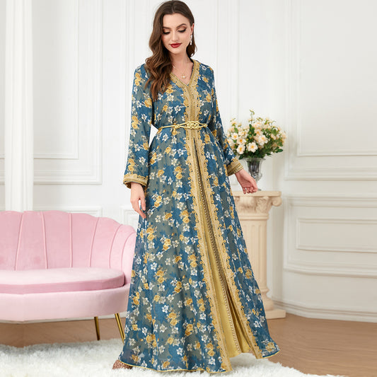 V-neck Golden Flower Set Dress