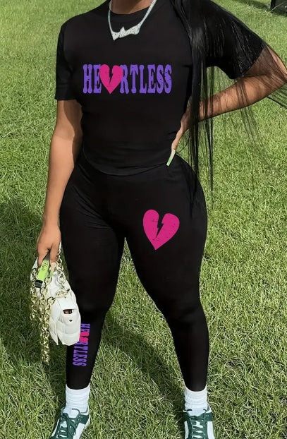 Heartless Round Neck T-Shirt And Leggings Set