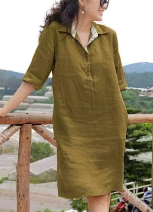 V-neck Loose Mid-length Dress