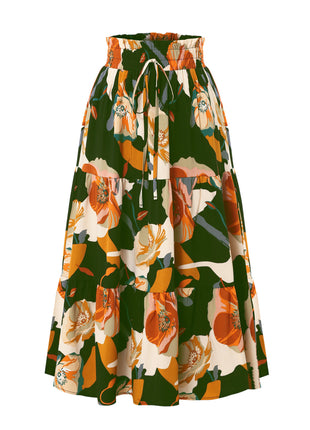 Pleated Floral Elastic Waist Skirt