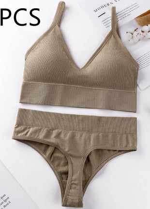 Thin French Style No Steel Ring Panties And Bra Set