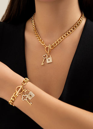 Thick Chain with Shiny Lock and Key Pendant Necklace Single or Combinations