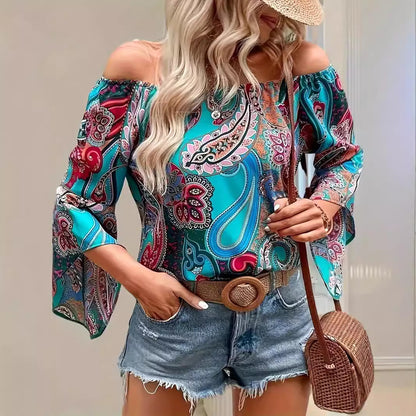 Off-the-shoulder Elegant Ruffle Sleeve Blouse