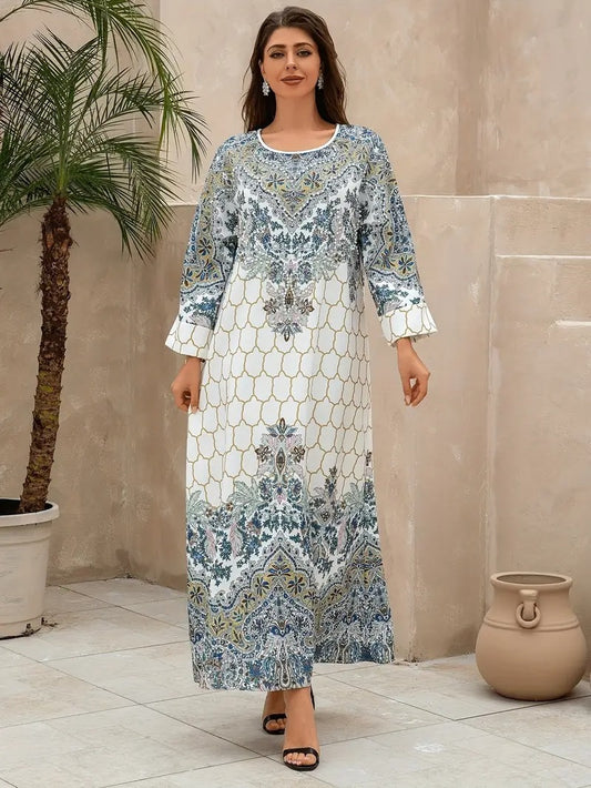 Yahua Floral Print Women's Long Sleeved Stylish Dress