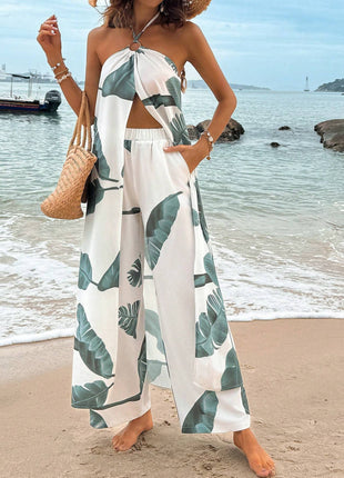 Elastic Waist Wide Leg Pants Two Piece Set For Spring And Summer